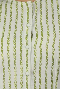 Set of 2: Ivory Olive Hand Block Printed Kurta & White Cotton Pant image 6