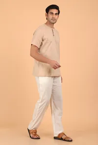 Cream Cotton Mulmul Short Kurta & White Pant image 2