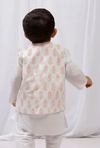 Orange Block Printed Floral Nehru Jacket image 3