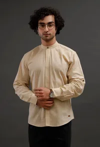 Muted Beige Cotton Slim Fit Shirt image 1