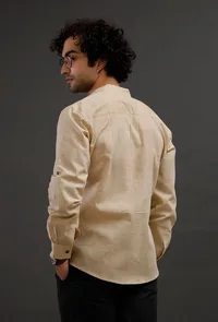 Muted Beige Cotton Slim Fit Shirt image 3