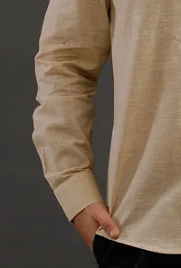 Muted Beige Cotton Slim Fit Shirt image 5
