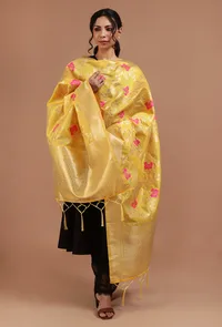 Yellow Color Semi Silk Dupatta With Zari Weaving image 2