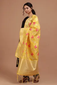 Yellow Color Semi Silk Dupatta With Zari Weaving image 3