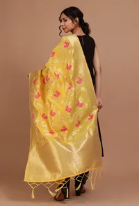 Yellow Color Semi Silk Dupatta With Zari Weaving image 4