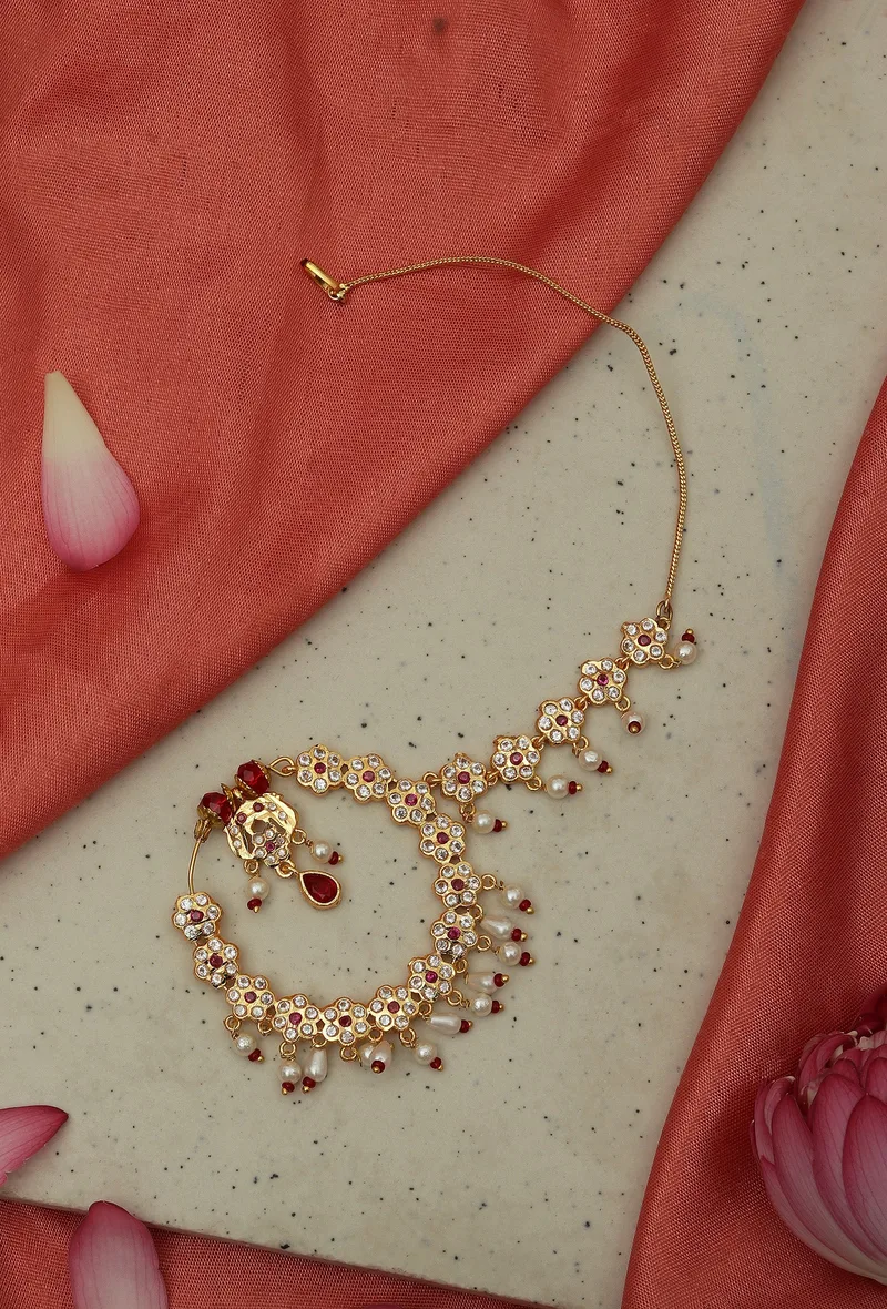 Rajwadi Ruby Kundan Pearl Nath