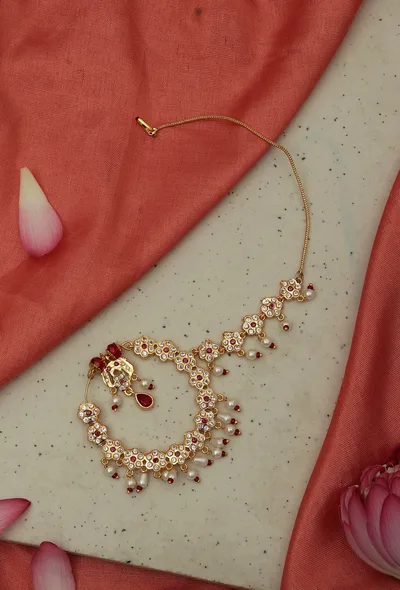 Rajwadi Ruby Kundan Pearl Nath