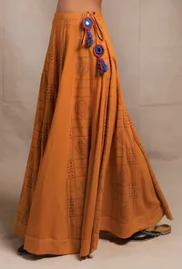 Mustard Yellow Hand Block Printed Kalidar Long Skirt image 2