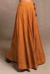 Mustard Yellow Hand Block Printed Kalidar Long Skirt image 3