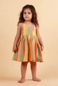 Yellow Striped Flared Woven Dress image 2