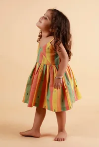 Yellow Striped Flared Woven Dress image 3