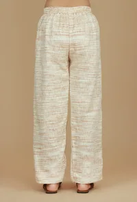 Set of 2 Beige Striped Cotton Shirt & Khadi-Inspired Wide-Leg Pants image 5