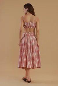 Set of 2: Pink Ikat Cotton Crop Top & Pleated Skirt Co-ord Set image 3