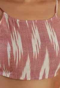 Set of 2: Pink Ikat Cotton Crop Top & Pleated Skirt Co-ord Set image 5