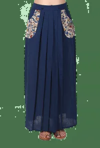 Navy Blue Pure Cotton Stitched Saree With Detachable Kalamkari Pallu image 4