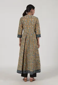 Set Of 2: Ajrakh Printed Brown Cotton Anarkali & Pant Set image 3