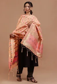 Light Pink Color Semi Silk Dupatta With Zari Weaving image 2