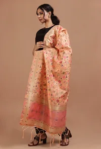 Light Pink Color Semi Silk Dupatta With Zari Weaving image 3