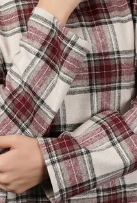 White Woven Tartan Checks Phiran Kurta With Pockets image 6