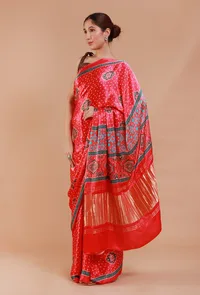 Red Digital Print Modal Silk Saree image 2