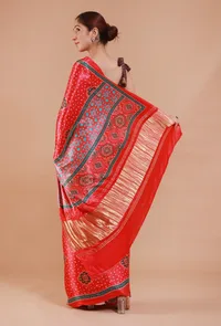 Red Digital Print Modal Silk Saree image 5
