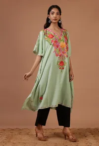 Sea Mist Cotton Crush Ari Embroidered Kaftan- Free Size image 3