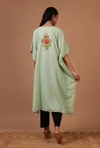 Sea Mist Cotton Crush Ari Embroidered Kaftan- Free Size image 4