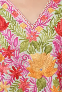 Sea Mist Cotton Crush Ari Embroidered Kaftan- Free Size image 5