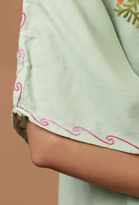 Sea Mist Cotton Crush Ari Embroidered Kaftan- Free Size image 6