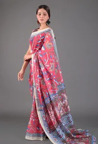 Set of 2: Pink Kalamkari Print Cotton Saree with Blouse image 2