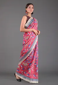 Set of 2: Pink Kalamkari Print Cotton Saree with Blouse image 3