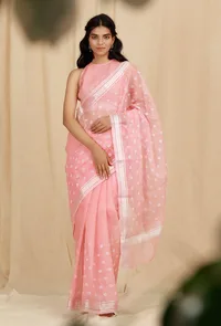 Set Of 2: Rose Pink Kota Doria Cotton Saree With 
Stitched Blouse image 1