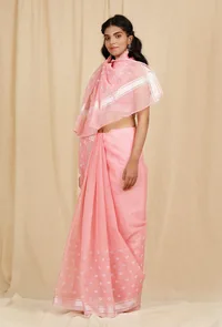 Set Of 2: Rose Pink Kota Doria Cotton Saree With 
Stitched Blouse image 3
