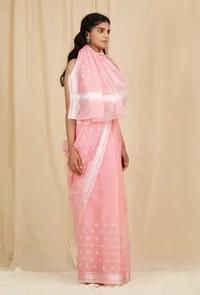 Set Of 2: Rose Pink Kota Doria Cotton Saree With 
Stitched Blouse image 4