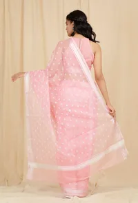 Set Of 2: Rose Pink Kota Doria Cotton Saree With 
Stitched Blouse image 5