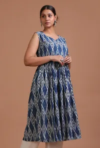 Blue Color Cotton Printed Dress image 2