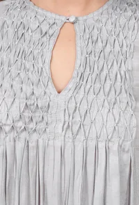 Solid Slate gray front gather kurta w/ smocking detailing on yoke image 5