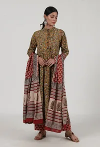 Ajrakh Printed Red Cotton Dupatta image 1