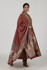 Ajrakh Printed Red Cotton Dupatta image 2