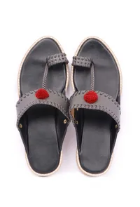 Grey Pom Pom Cruelty-Free Leather Sandal image 2