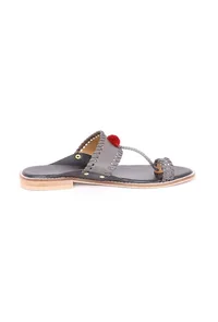 Grey Pom Pom Cruelty-Free Leather Sandal image 5