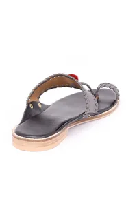 Grey Pom Pom Cruelty-Free Leather Sandal image 6