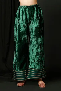 Bottle Green Velvet Pallazo image 1