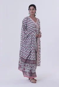 Set Of 3: Multicolored Cotton Angrakha With Pant & Dupatta image 2