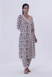 Set Of 3: Multicolored Cotton Angrakha With Pant & Dupatta image 3