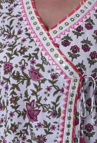 Set Of 3: Multicolored Cotton Angrakha With Pant & Dupatta image 6