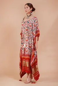 White & Maroon Digital Print Modal Silk Kaftan image 3