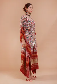 White & Maroon Digital Print Modal Silk Kaftan image 4
