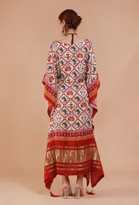 White & Maroon Digital Print Modal Silk Kaftan image 5