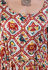 White & Maroon Digital Print Modal Silk Kaftan image 6